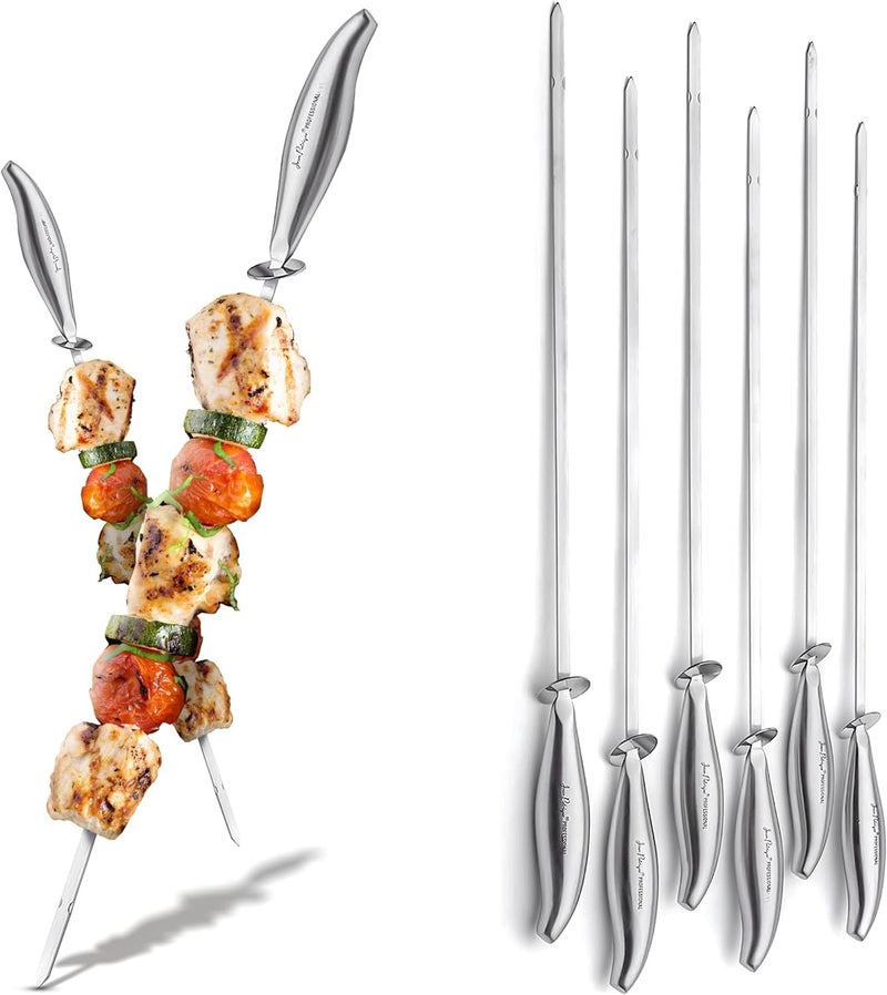 Jean-Patrique JeanPatrique Stainless Steel BBQ Skewers for Grilling 6Pack 165inch Reusable Kebab Skewers with EasySlide Disc for Grilling and Fruit