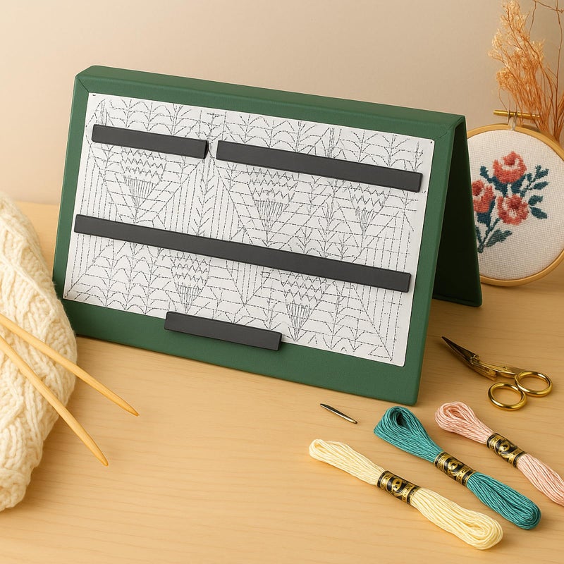 Flutesan 1 Pcs Green Knitting Pattern Holder, Fold up Cross Stitch Knitting Chart Keeper with 4 Pcs Replacement Magnets, Cross Stitch Accessories Supplies, Unfolded Size 13.2 x 9 Inch - Image 3