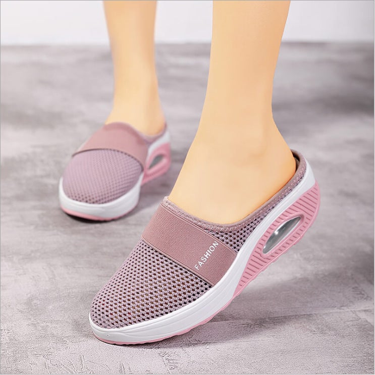 Plus Size Heel-Less Pedal Women'S Lazy Thick-Soled Air Cushion Hollow Mesh Breathable Baotou Half Drag Women - Image 3