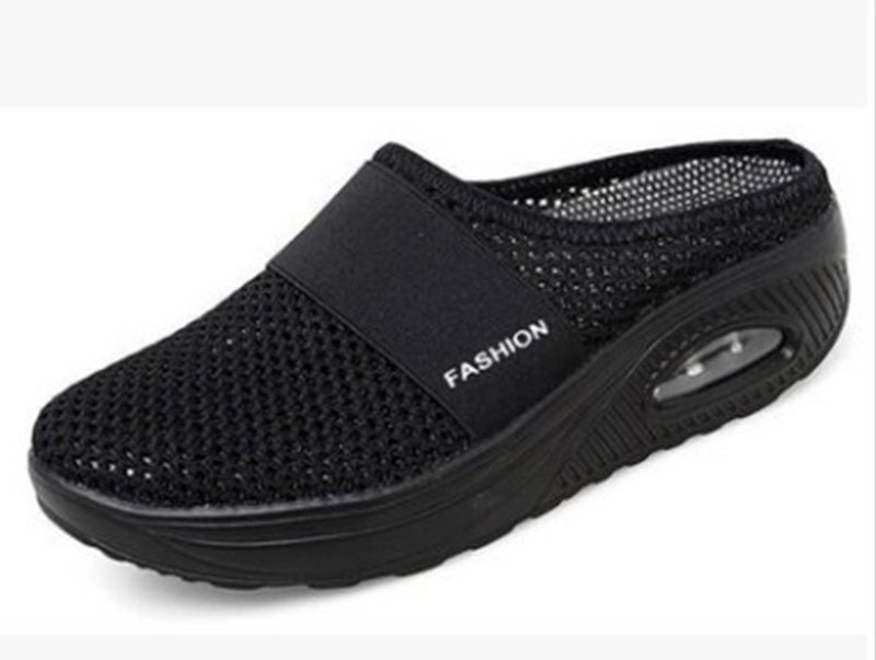 Plus Size Heel-Less Pedal Women'S Lazy Thick-Soled Air Cushion Hollow Mesh Breathable Baotou Half Drag Women - Image 1
