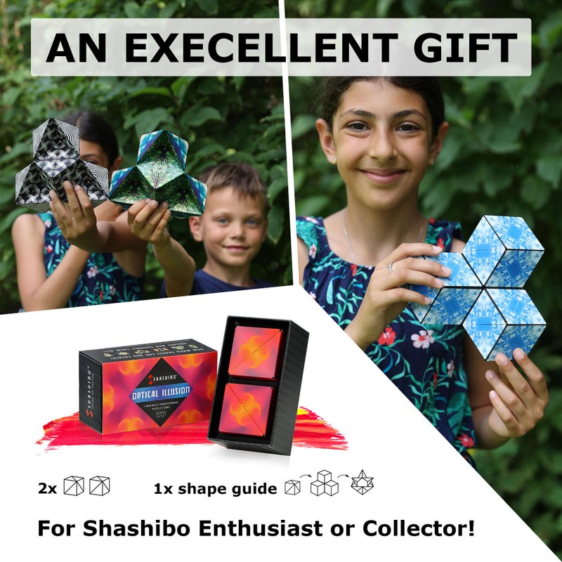 SHASHIBO Shape Shifting Box - Award-Winning, Patented Fidget Cube w/ 36 Rare Earth Magnets - Transforms Into Over 70 Shapes, Gift Box, Download Fun in Motion Toys Mobile App (Optical Illusion, 2 pack) - Image 5