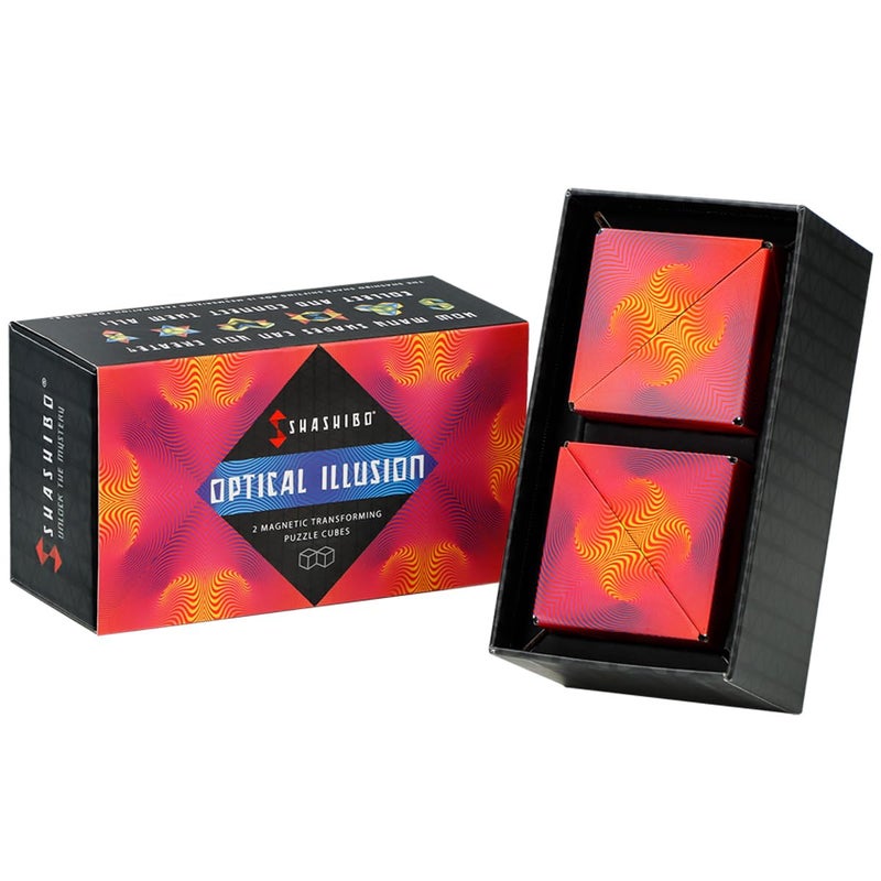 SHASHIBO Shape Shifting Box - Award-Winning, Patented Fidget Cube w/ 36 Rare Earth Magnets - Transforms Into Over 70 Shapes, Gift Box, Download Fun in Motion Toys Mobile App (Optical Illusion, 2 pack) - Image 1