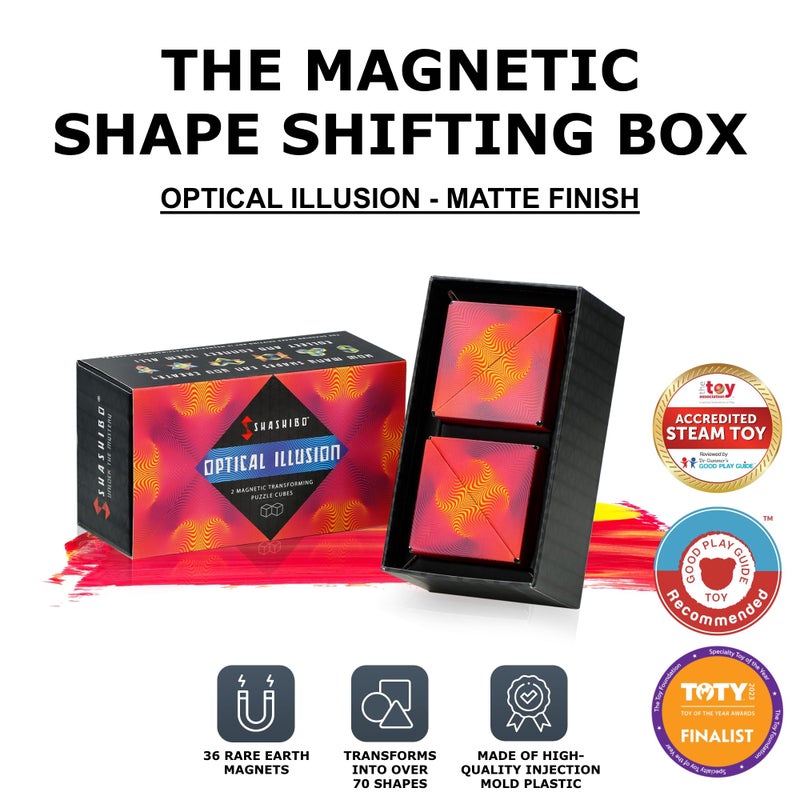 SHASHIBO Shape Shifting Box - Award-Winning, Patented Fidget Cube w/ 36 Rare Earth Magnets - Transforms Into Over 70 Shapes, Gift Box, Download Fun in Motion Toys Mobile App (Optical Illusion, 2 pack) - Image 2