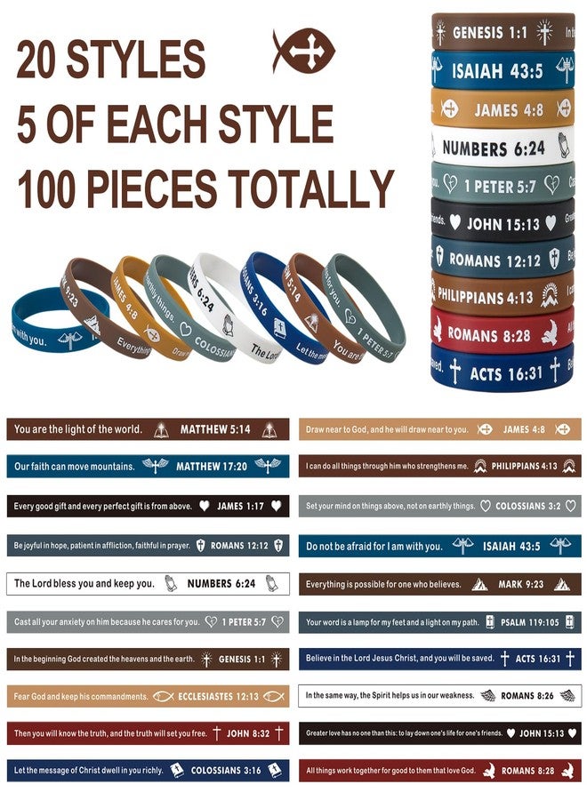CYCLUSIVE 100 Pieces Religious Silicone Wristbands Bulk Bible Rubber Bracelets Colorful Inspirational Christian Rubber Bracelets for Men Women Gifts - Image 2