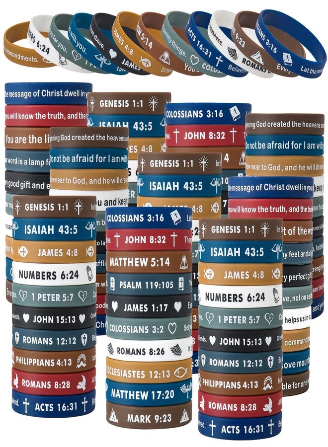 CYCLUSIVE 100 Pieces Religious Silicone Wristbands Bulk Bible Rubber Bracelets Colorful Inspirational Christian Rubber Bracelets for Men Women Gifts - Image 1