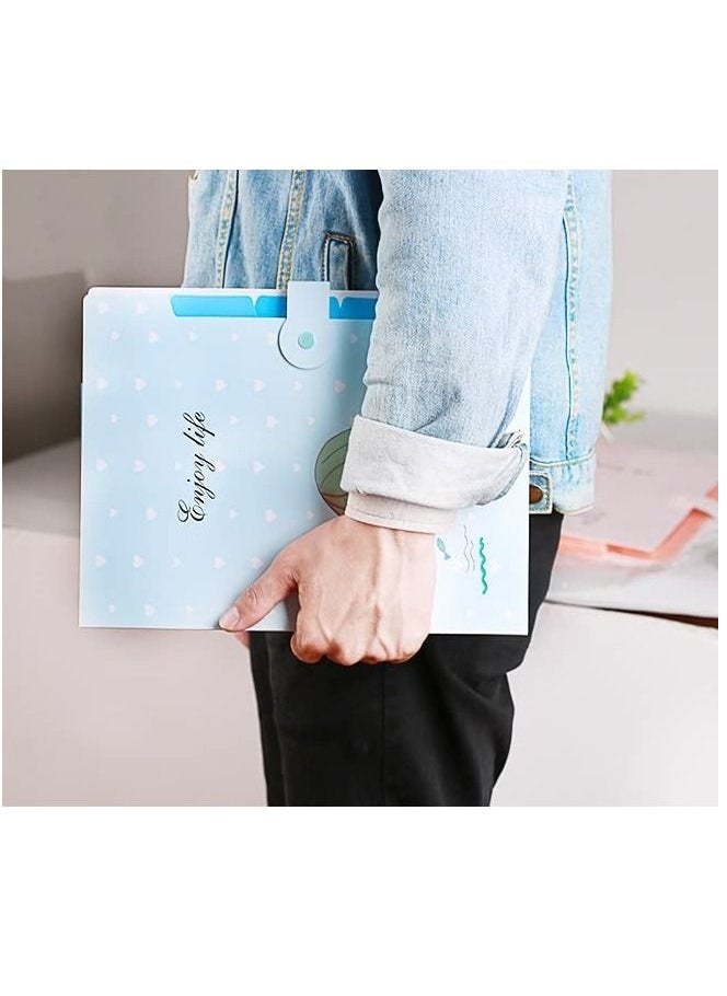 XiuWoo - Folders, A4 Size 5 Pockets Cute Cartoon Pattern Plastic Expanding File Folders with 12sheets/168pcs Self-Adhesive Labels (2 Packs Blue+Pink) - Image 1