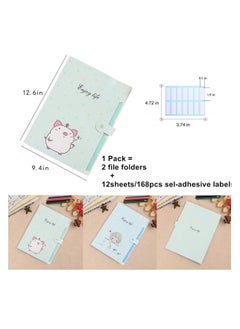 XiuWoo Folders, A4 Size 5 Pockets Cute Cartoon Pattern Plastic Expanding File Folders with 12sheets/168pcs Self-Adhesive Labels (2 Packs Blue+Pink)  - Image 2