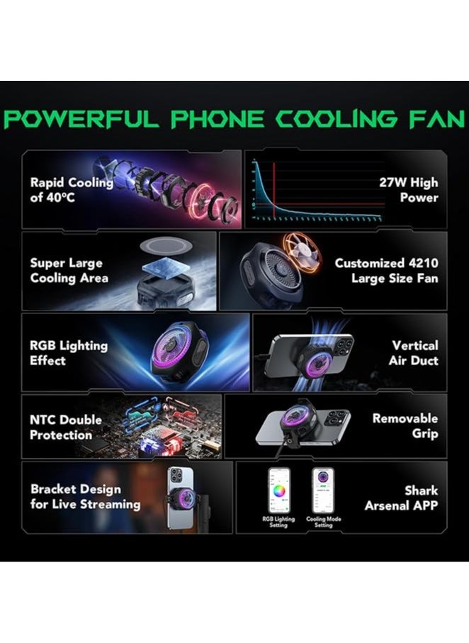 BLACK SHARK Phone cooler Black Shark 4 Pro Magcooler – 27W High-Performance Magnetic Phone & iPad Cooler for Gaming and Live Streaming – Cooling Fan for Smartphones, iPads, and Tablets (Perfect for PUBG Mobile, COD, and More)  - Image 4