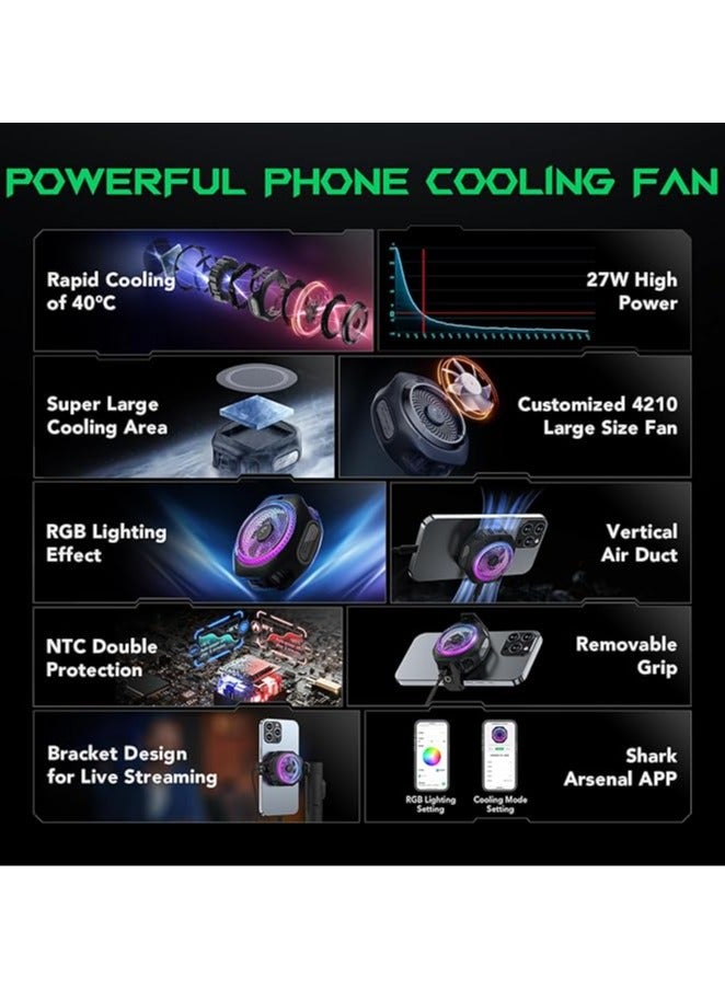 بلاك شارك مبرد هاتف بلاك شارك 4 برو ماج كولر – مبرد مغناطيسي عالي الأداء بقوة 27 واط للهواتف والآيباد – مثالي للألعاب والبث المباشر – مروحة تبريد للهواتف الذكية، الآيباد، والأجهزة اللوحية (مثالي للعبة ببجي موبايل، كول أوف ديوتي، والمزيد) - Image 5