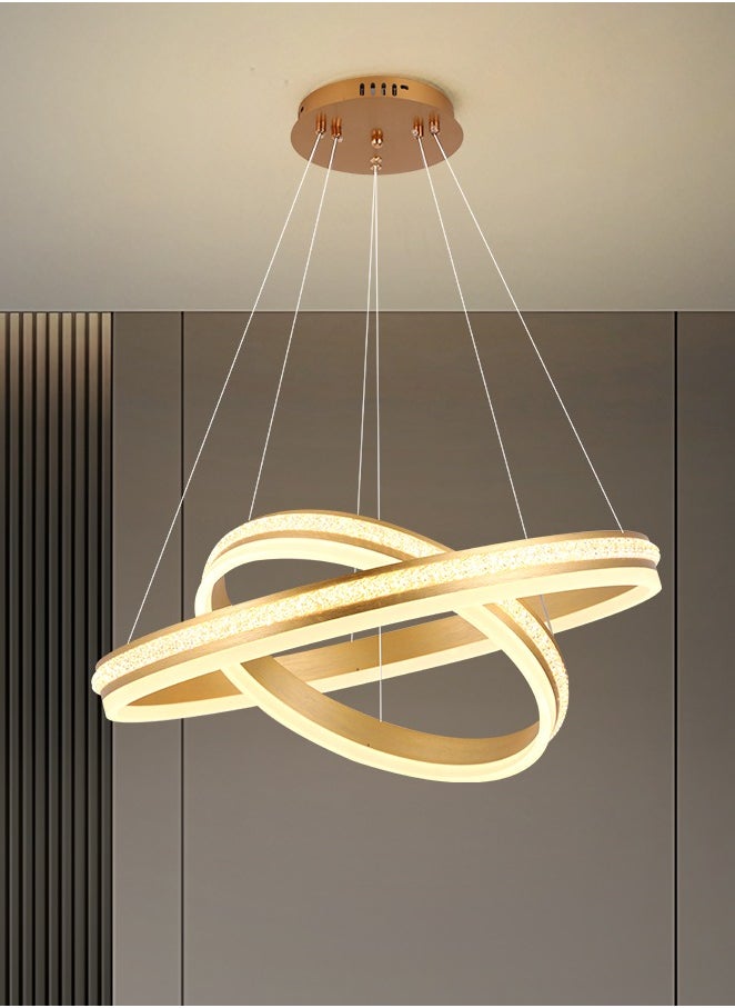 YATAI LIGHTING ثريا دائرية لغرفة النوم LED حديثة باللون الذهبي مكونة من حلقتين وطبقتين من ضوء LED مناسبة لغرفة الطعام وغرفة المعيشة، مصباح ثريا أكريليك بدرجة حرارة لون قابلة للتعديل  - Image 1