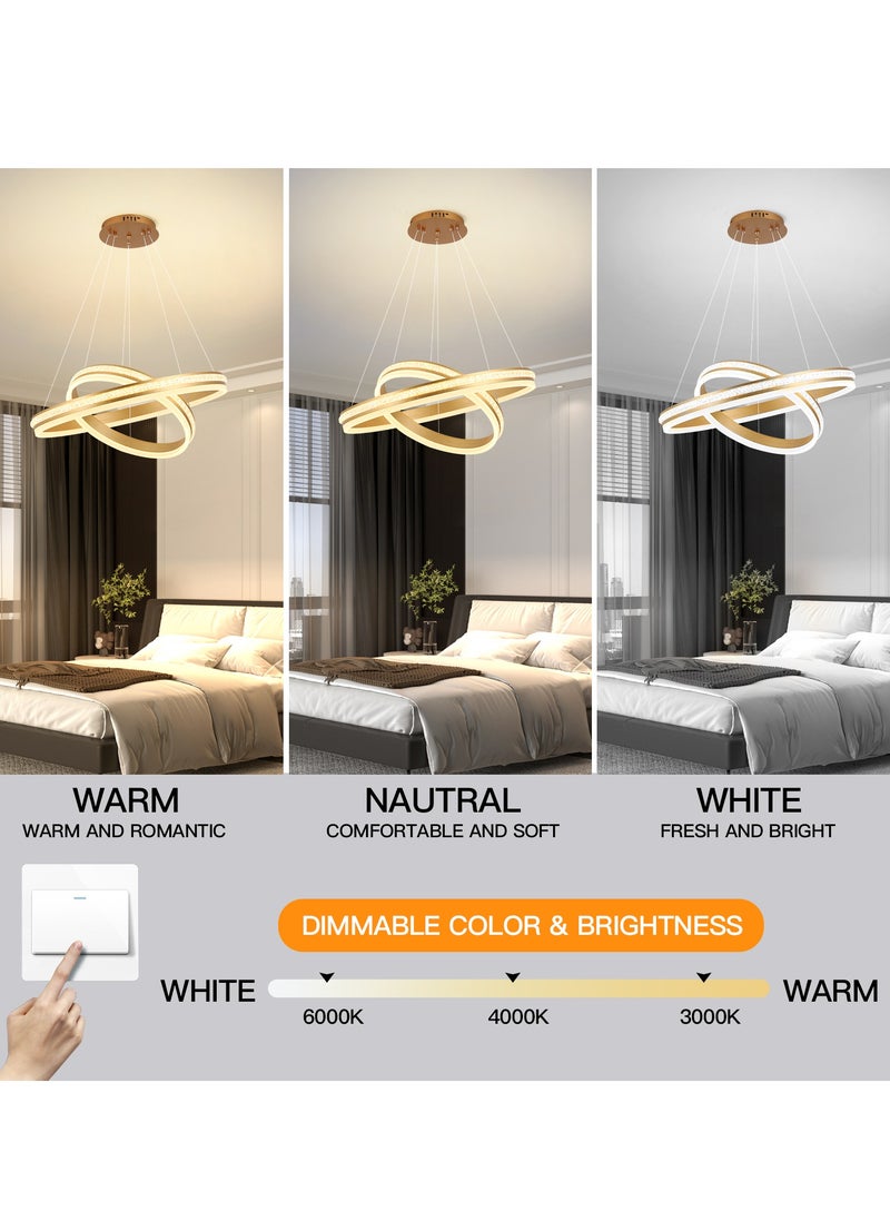 YATAI LIGHTING ثريا دائرية لغرفة النوم LED حديثة باللون الذهبي مكونة من حلقتين وطبقتين من ضوء LED مناسبة لغرفة الطعام وغرفة المعيشة، مصباح ثريا أكريليك بدرجة حرارة لون قابلة للتعديل  - Image 3