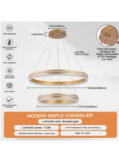YATAI LIGHTING Circular Chandelier Bedroom LED Modern Gold 2 Ring Double-layers LED Chandelier Light Suitable for Dining Room and Living Room,Adjustable Color Temperature Acrylic Chandelier Lamp  - Image 4