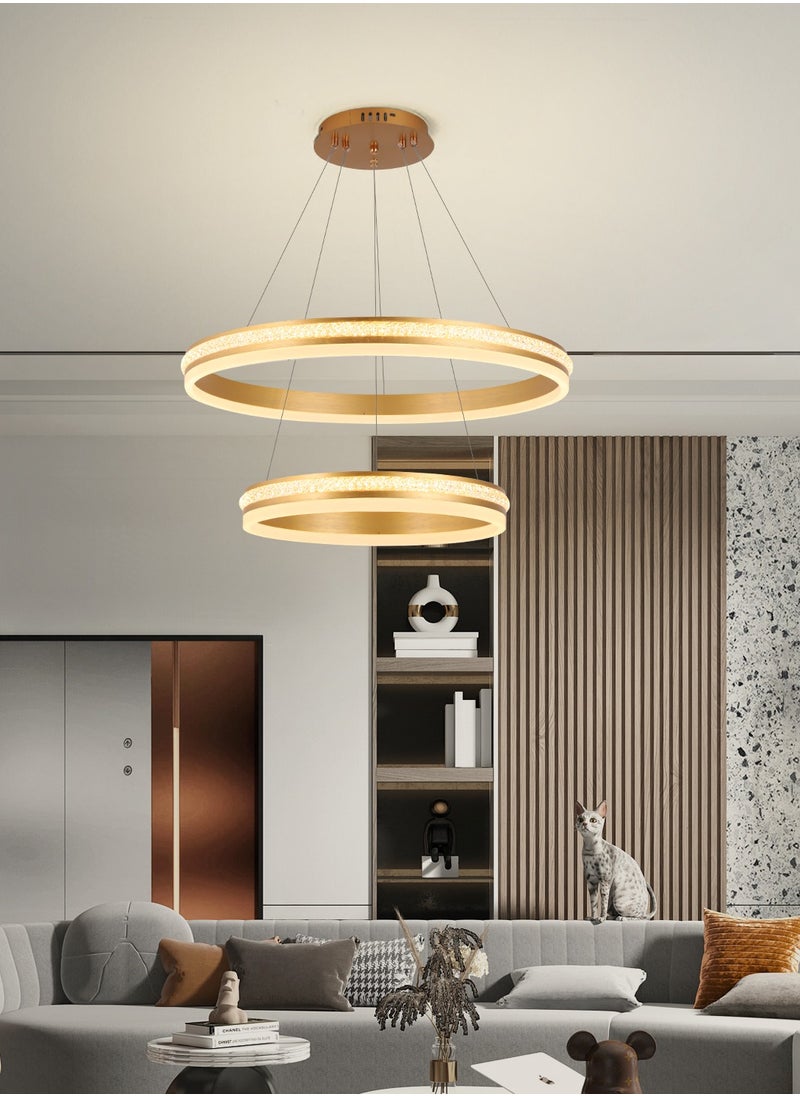 YATAI LIGHTING - ثريا دائرية لغرفة النوم LED حديثة باللون الذهبي مكونة من حلقتين وطبقتين من ضوء LED مناسبة لغرفة الطعام وغرفة المعيشة، مصباح ثريا أكريليك بدرجة حرارة لون قابلة للتعديل - Image 1