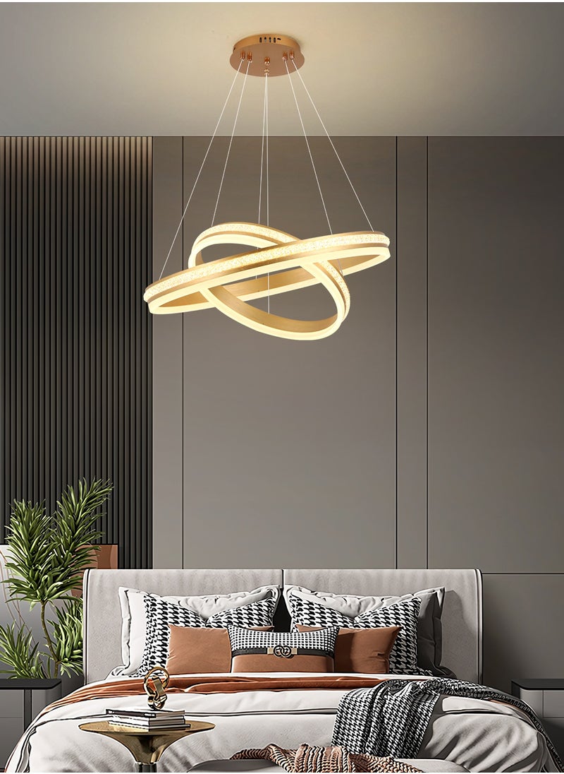 YATAI LIGHTING - ثريا دائرية لغرفة النوم LED حديثة باللون الذهبي مكونة من حلقتين وطبقتين من ضوء LED مناسبة لغرفة الطعام وغرفة المعيشة، مصباح ثريا أكريليك بدرجة حرارة لون قابلة للتعديل - Image 1