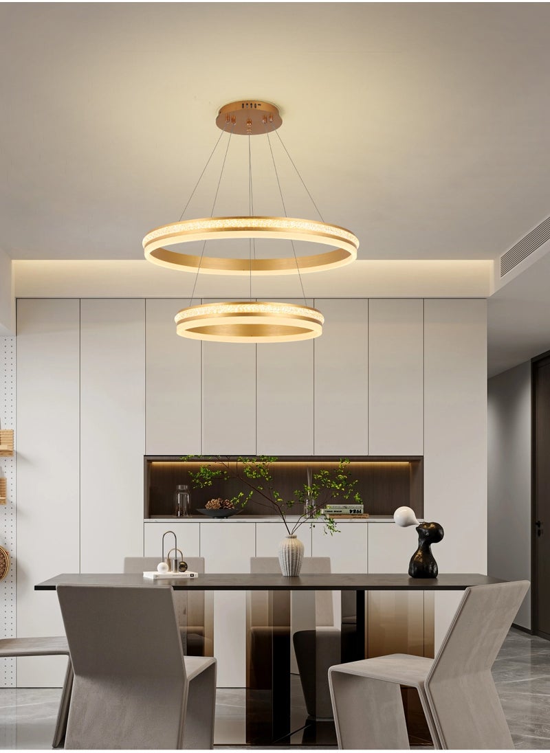 YATAI LIGHTING - ثريا دائرية لغرفة النوم LED حديثة باللون الذهبي مكونة من حلقتين وطبقتين من ضوء LED مناسبة لغرفة الطعام وغرفة المعيشة، مصباح ثريا أكريليك بدرجة حرارة لون قابلة للتعديل - Image 1