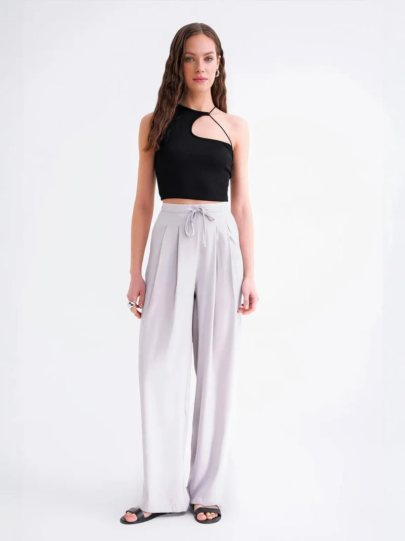 MixRay Grey Mixray High Waist Pleated Palazzo Pants for Women | Best Price UAE