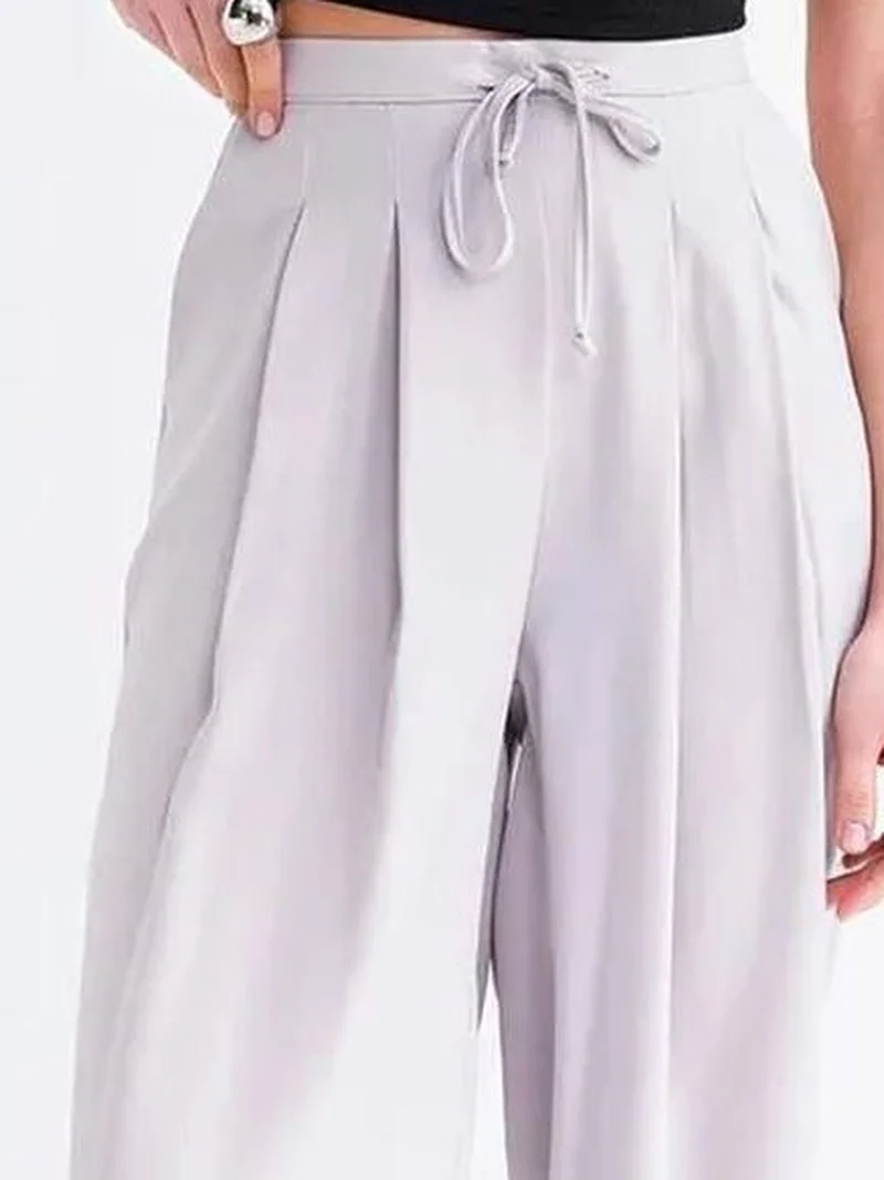 Mixray Grey Mixray High Waist Pleated Palazzo Pants for Women | Best Price UAE