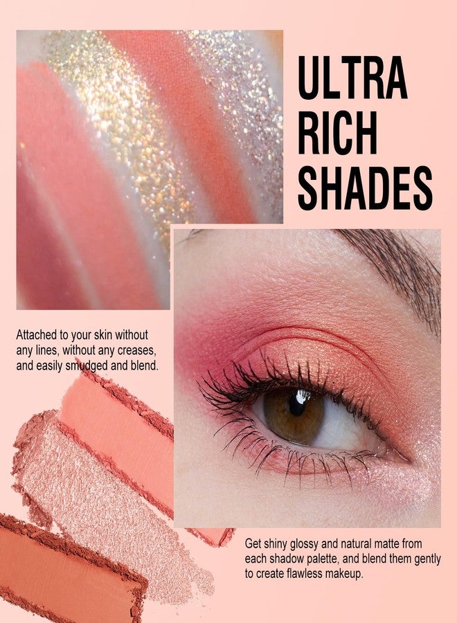 كيدا باليت ظلال العيون KYDA بـ 12 لونًا من الوردي الدافئ، ظلال عيون لامعة فائقة اللمعان بلون الذهب الوردي، باليت ظلال عيون غير لامعة بلون برتقالي وردي ناعم، بودرة ناعمة قابلة للمزج، مكياج عيون بألوان دافئة - Image 4