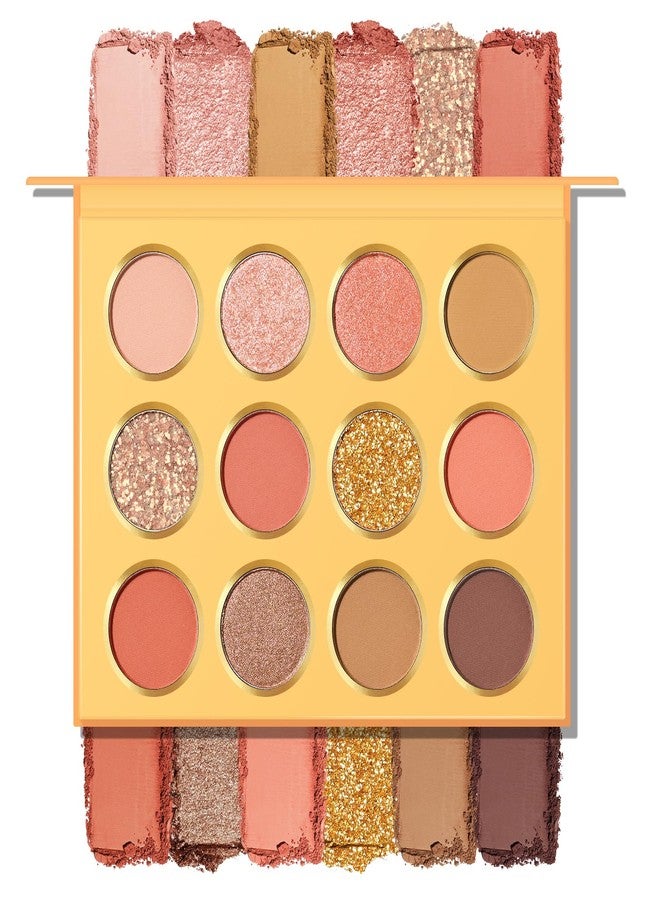 كيدا باليت ظلال العيون KYDA بـ 12 لونًا من الوردي الدافئ، ظلال عيون لامعة فائقة اللمعان بلون الذهب الوردي، باليت ظلال عيون غير لامعة بلون برتقالي وردي ناعم، بودرة ناعمة قابلة للمزج، مكياج عيون بألوان دافئة - Image 1