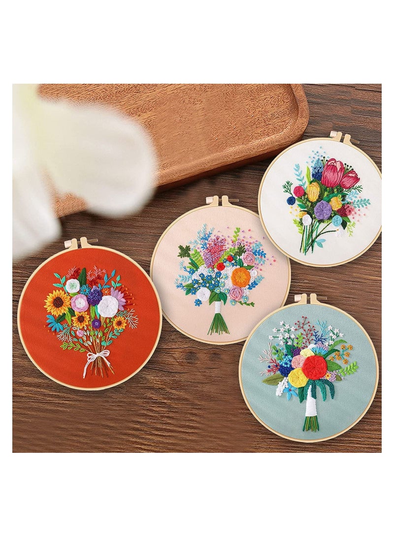 Embroidery Starter Kit, with Beginner Pattern, with printed patterns, 4-Piece Cross Stitch, 1 Wooden Hoop, Adult Kit Flower Series - Image 4