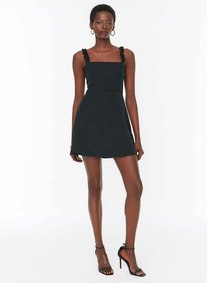 trendyol Black A-Line Square Neck Strap Detailed Mini Woven Dress TWOSS22EL2175 - Image 1
