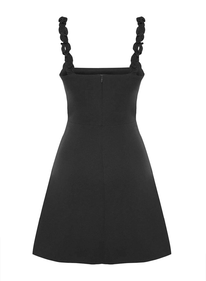 trendyol Black A-Line Square Neck Strap Detailed Mini Woven Dress TWOSS22EL2175 - Image 5