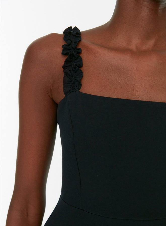 trendyol Black A-Line Square Neck Strap Detailed Mini Woven Dress TWOSS22EL2175 - Image 4