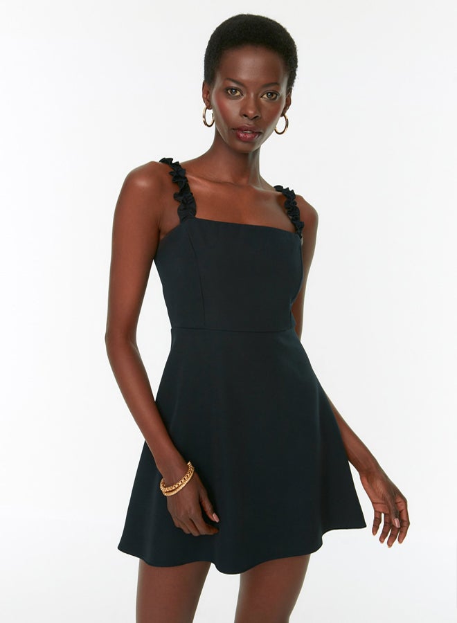 trendyol Black A-Line Square Neck Strap Detailed Mini Woven Dress TWOSS22EL2175 - Image 2