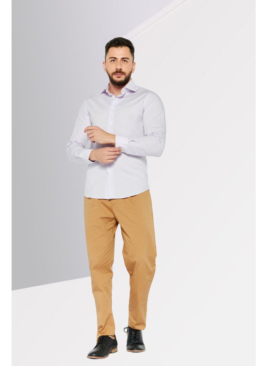 Cavalli Class Men Comfort Fit Plain Long Sleeves Dress Shirt, Lilac  - Image 2
