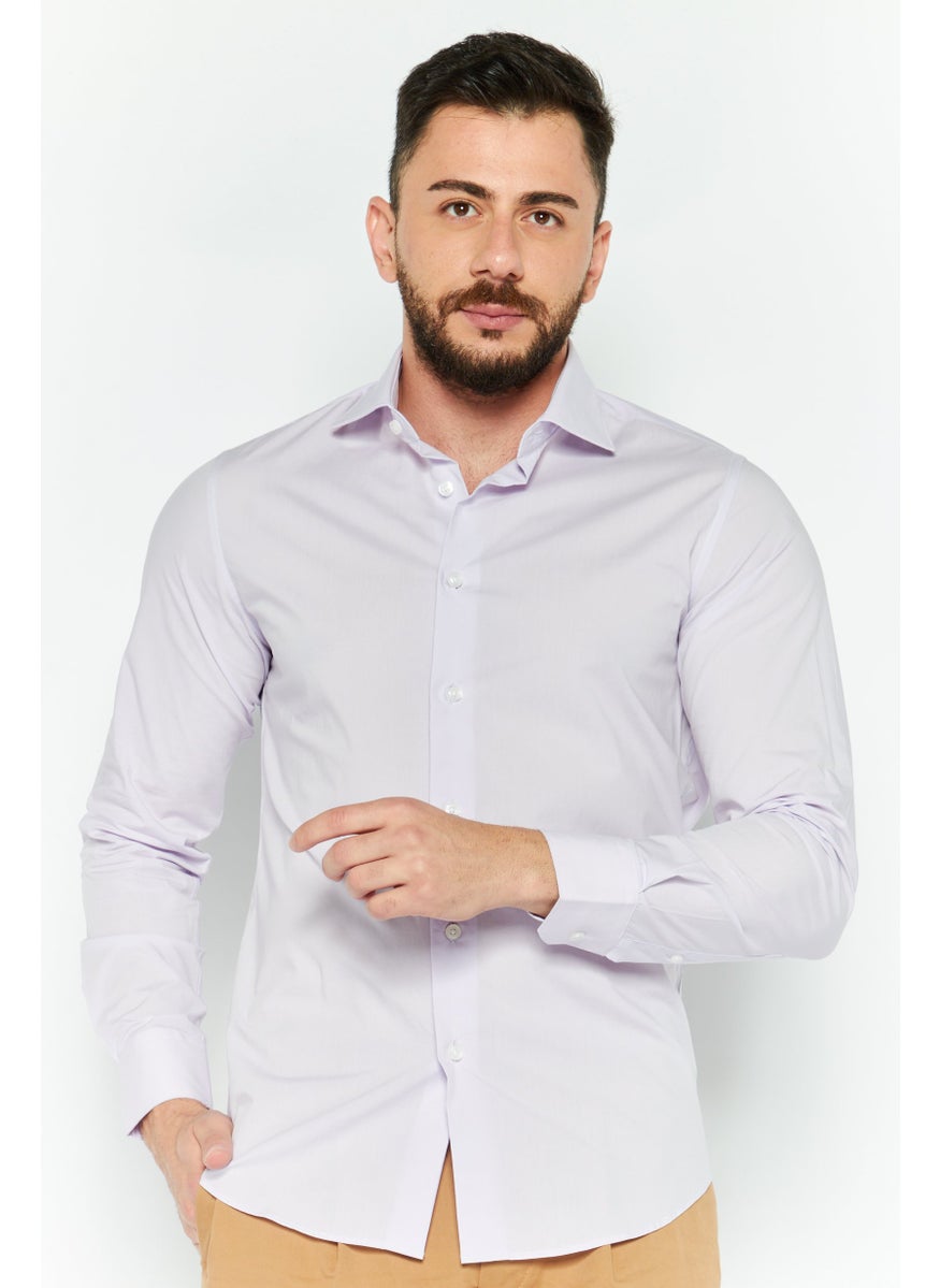 Cavalli Class Men Comfort Fit Plain Long Sleeves Dress Shirt, Lilac  - Image 1
