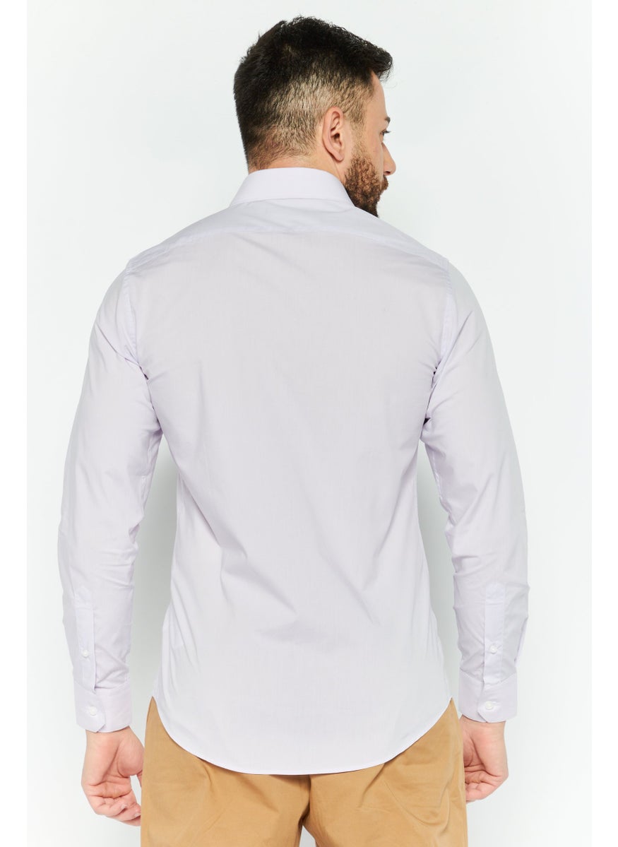 Cavalli Class Men Comfort Fit Plain Long Sleeves Dress Shirt, Lilac  - Image 4