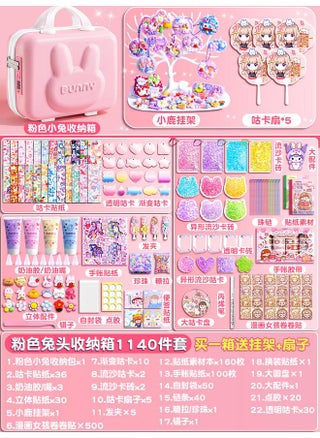 Pink Rabbit Head Storage Box Goo Card 1040 2000 Stickers With Combination Lock