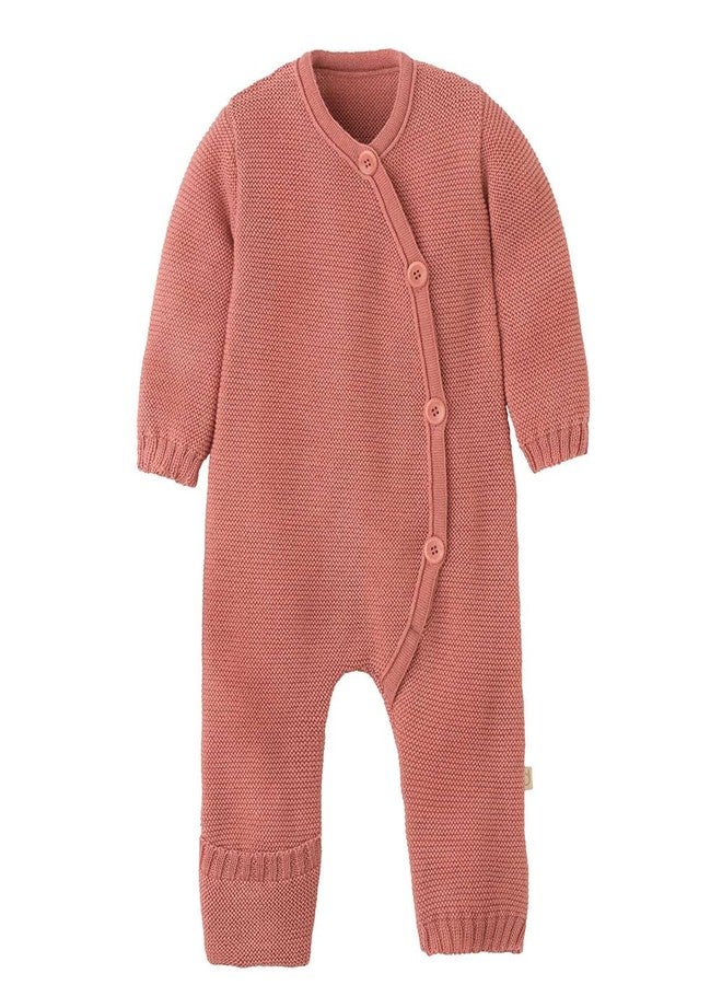 Ecoable Merino Wool Baby Coverall, Knit Long Sleeve Jumpsuit Romper | One-Piece Winter Outfit for Boys and Girls, Soft Organic Button-Up Layer (EU 62/68, Soft Pink) - Image 1