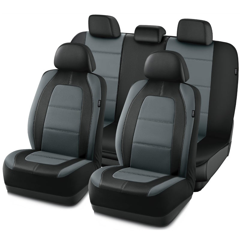 Road Comforts Car Seat Cover Leather Car Seat Cover Full Set Automotive Seat Covers Airbag Compatible Universal Fit for Most Cars Gray