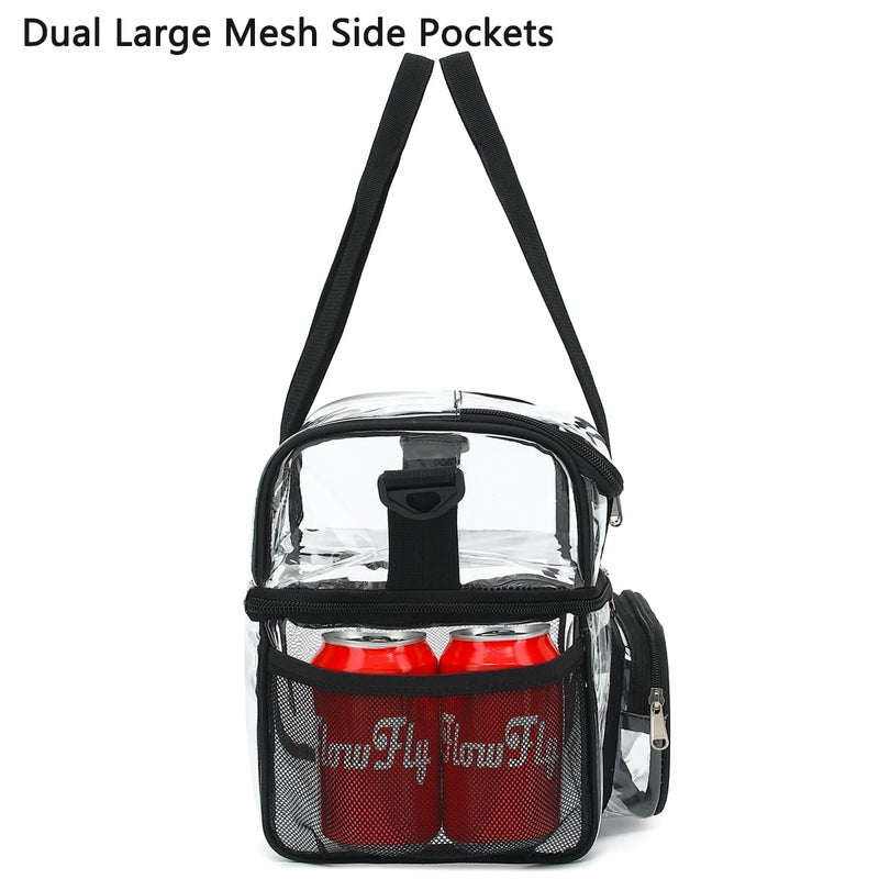 FlowFly Clear Bag Double Decker Lunch Bag for Stadium Events Adult Large Transparent Tote for Men, Women, With Adjustable Strap and Front Pocket, Work and Sporting Events, Clear#Black - Image 4