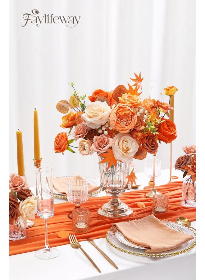 Faylifeway Artificial Flowers Fall, Orange Faux Flowers with Stems Silk Mix Peony Combo Box Set for DIY Bridal Wedding Bouquets Table Centerpieces Baby Shower Party Home Decorations - Image 2
