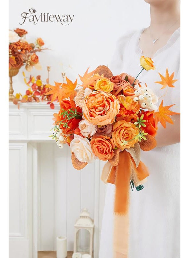 Faylifeway Artificial Flowers Fall, Orange Faux Flowers with Stems Silk Mix Peony Combo Box Set for DIY Bridal Wedding Bouquets Table Centerpieces Baby Shower Party Home Decorations - Image 3