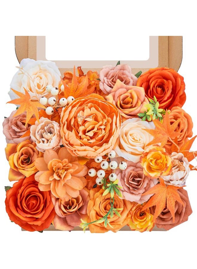 Faylifeway Artificial Flowers Fall, Orange Faux Flowers with Stems Silk Mix Peony Combo Box Set for DIY Bridal Wedding Bouquets Table Centerpieces Baby Shower Party Home Decorations - Image 1