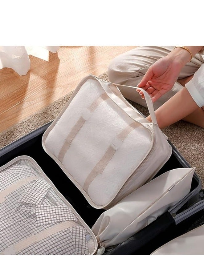 7-piece travel bag organizer in different sizes for organizing accessories and clothes, beige color - Image 4
