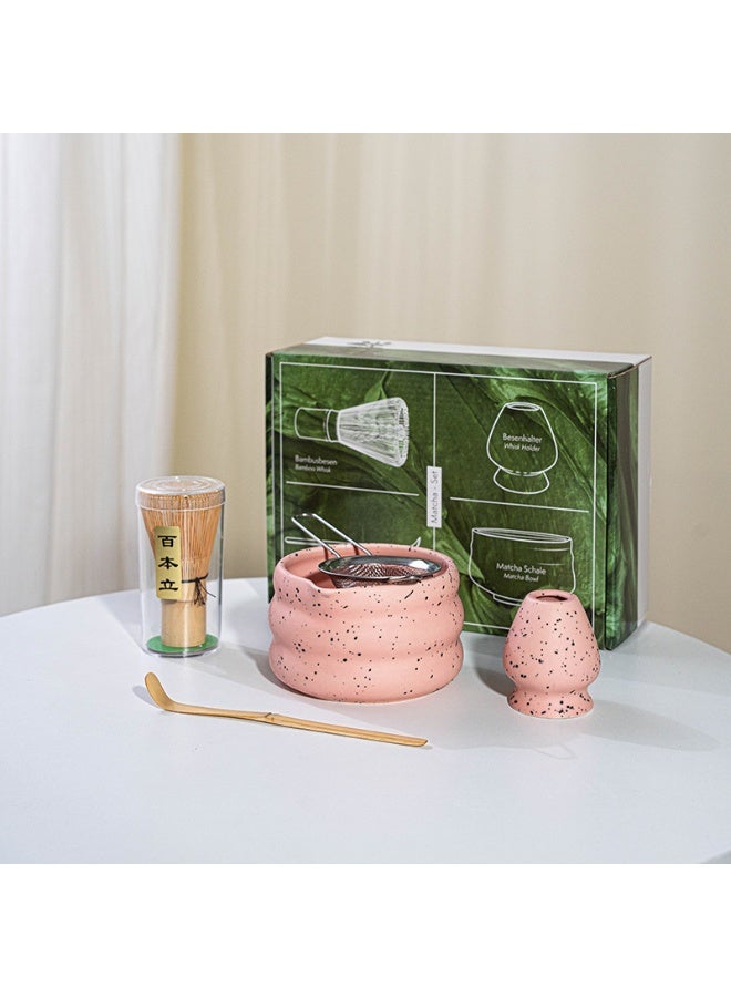 5 PIECE MATCHA SET, TRADITIONAL HANDMADE TEA TOOL WITH CERAMIC BOWL, SCOOP, PRONG BAMBOO MATCHA WHISK AND HOLDER
