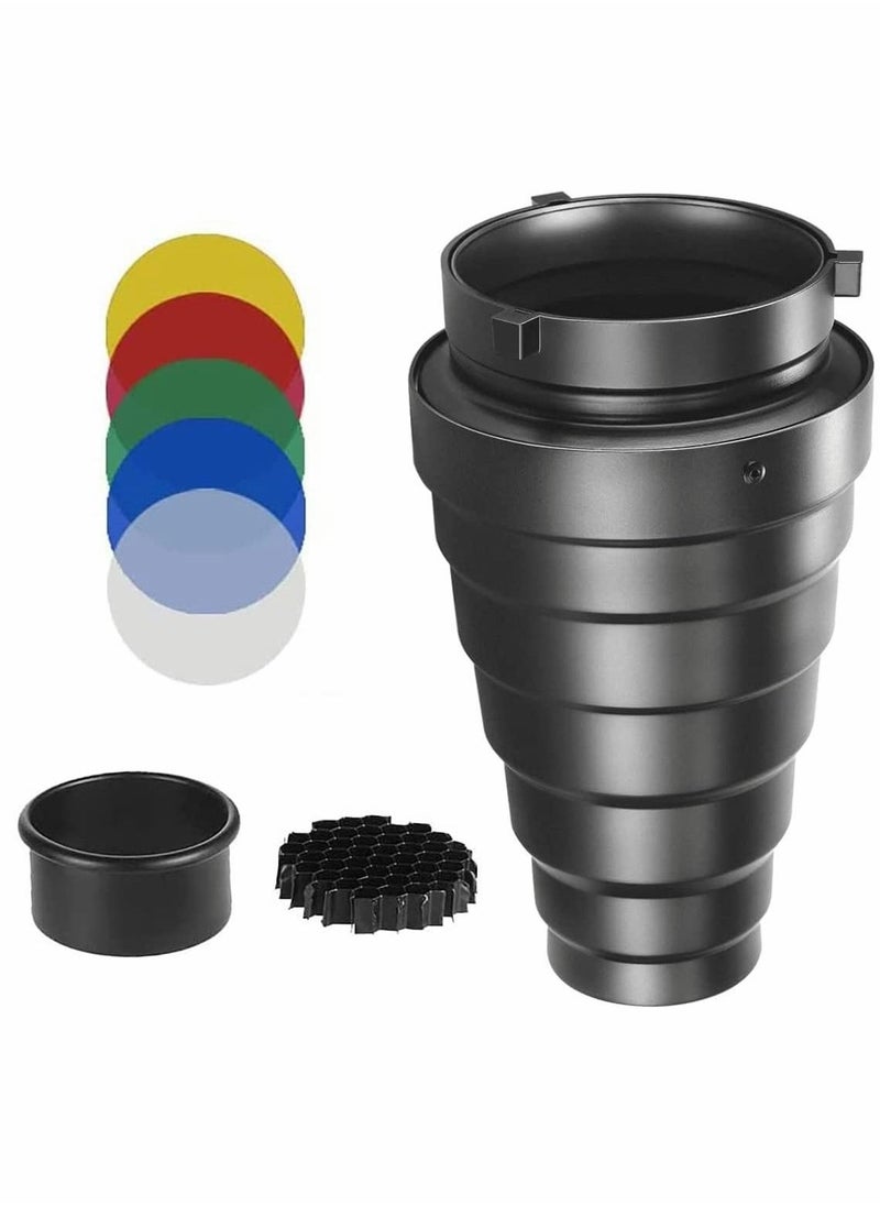 Generic Snoot, Room Flash Snoot, Metal Conical Snoot with Honeycomb Grid & 5pcs Color Filter Kit, for Bowens Mount Studio Flash Strobe Monolight  - Image 1