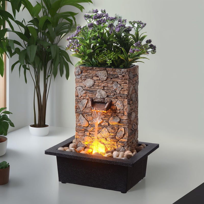 Kalona Tabletop Waterfall Fountain, Zen Fountain for Home Office Decor with LED Lights, Relaxing Indoor Water Feature with Realistic Stone Look for Meditation(23111) - Image 1