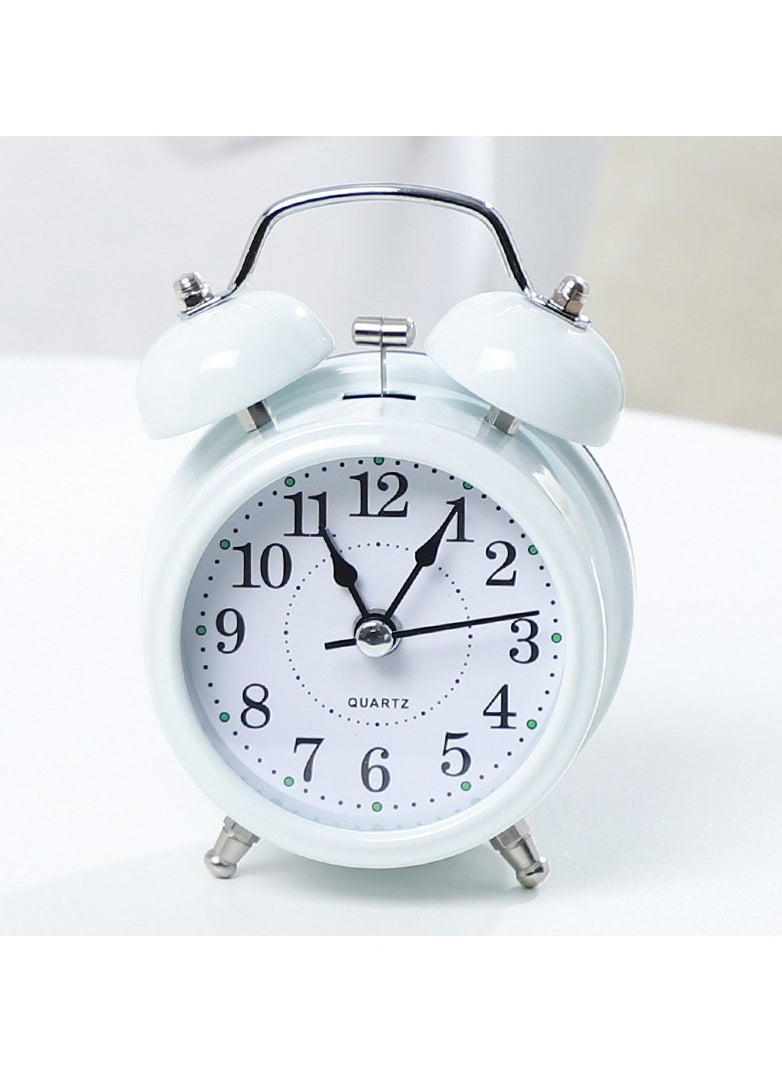 STAUD - 3Inch Twin Bell Loud Alarm Clock, Metal Frame 3D Dial withWhitelight Student Children's Clock Table Alarm Clock For Home and Office White82X56X118MM - Image 1