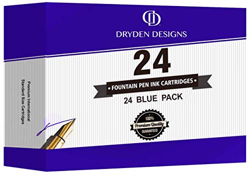 Dryden Designs Fountain Pen Ink Cartridges - Set of 24 Blue Ink CARTRIDGES - Short International Standard Size - Disposable and Generic Ink Refill Cartridges - Perfect for Calligraphy. - Image 1