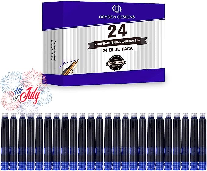 Dryden Designs Fountain Pen Ink Cartridges - Set of 24 Blue Ink CARTRIDGES - Short International Standard Size - Disposable and Generic Ink Refill Cartridges - Perfect for Calligraphy. - Image 2
