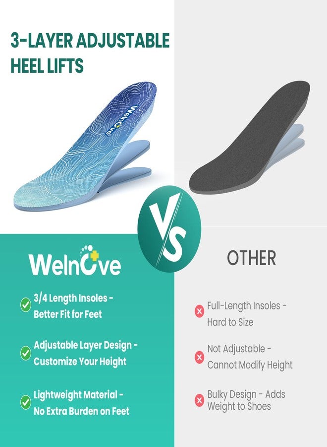 Welnove 3 Layers Adjustable Height Increase Insoles - Welnove 3/4 Length Heel Lifts Inserts for Women Men - Shoe Insoles for Leg Length Discrepancy, Heel Pain, Spurs, Achilles Tendinitis (Size S, 0.6-1 Inch) - Image 3
