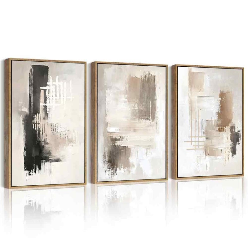 PHOPAGO Modern Abstract Framed Wall Art Mid Century Minimalist Beige Pastel Neutral Wall Decor for Kitchen Bathroom - 11x14in Natural Framed - Image 1