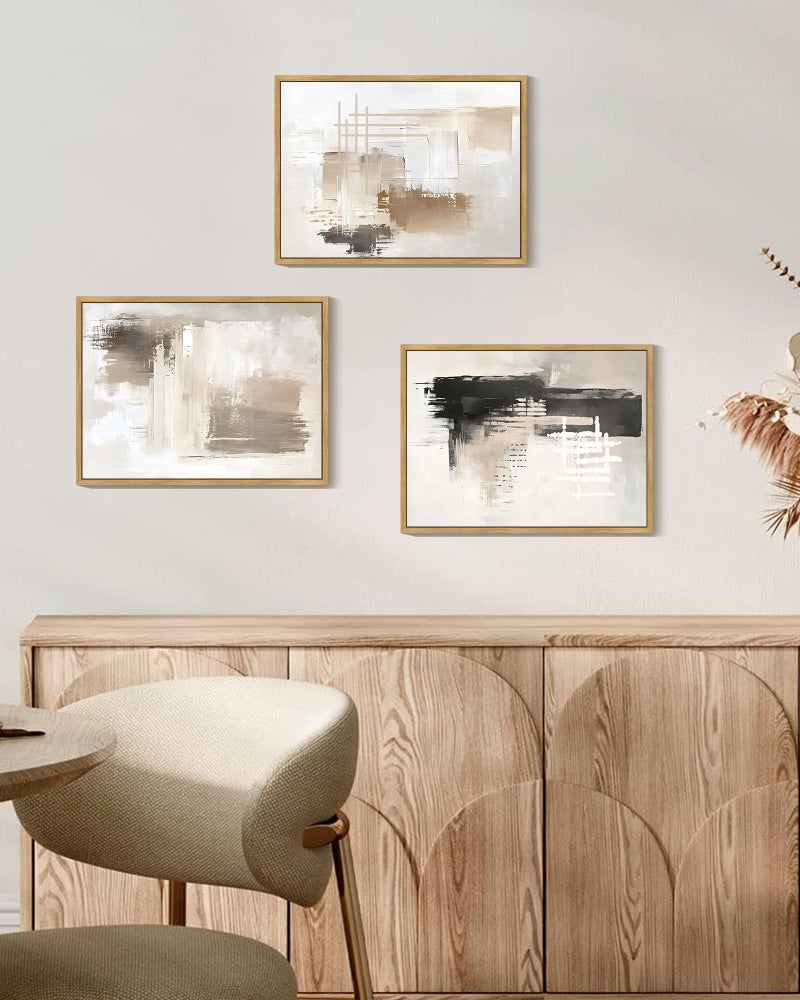 PHOPAGO Modern Abstract Framed Wall Art Mid Century Minimalist Beige Pastel Neutral Wall Decor for Kitchen Bathroom - 11x14in Natural Framed - Image 5