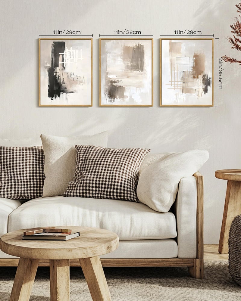 PHOPAGO Modern Abstract Framed Wall Art Mid Century Minimalist Beige Pastel Neutral Wall Decor for Kitchen Bathroom - 11x14in Natural Framed - Image 2
