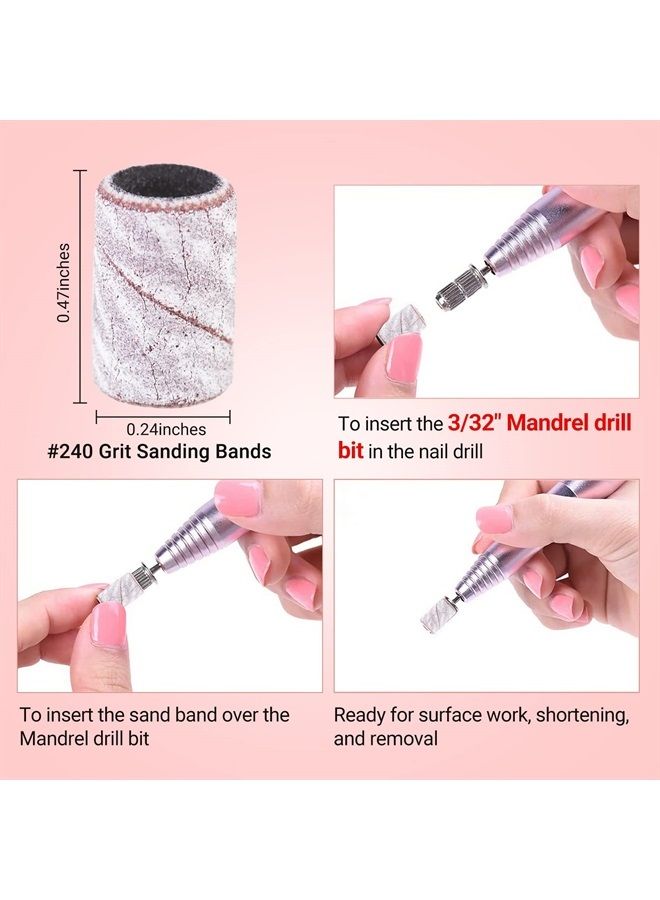 MelodySusie 100 Pcs Nail Drill Bits Sanding Bands for Nail Drill 240 Extreme Fine Grit Nail File Sanding Bands for Acrylic Nails Gel Manicures and Pedicure - Image 1